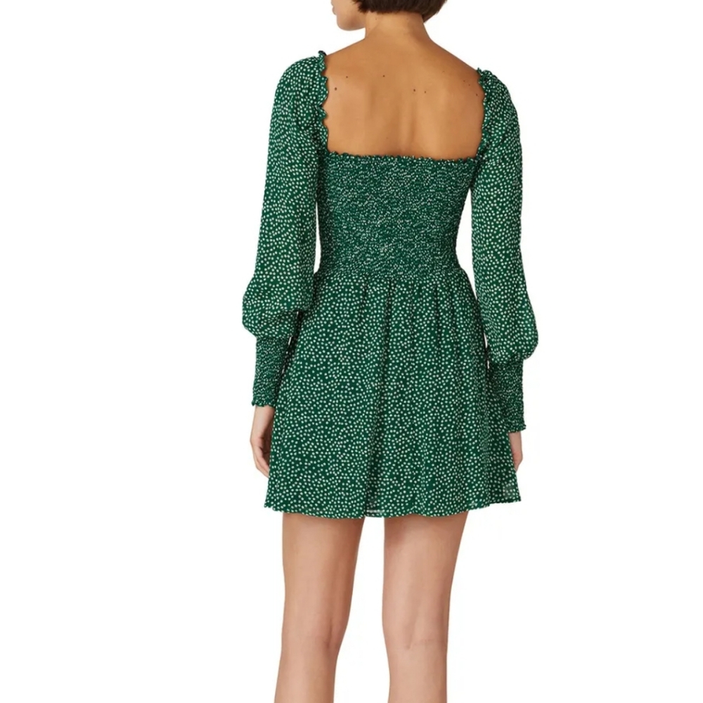 REFORMATION Wyoming Kelli Green White Floral Smocked Micro Mini Dress Small - Picture 2 of 14